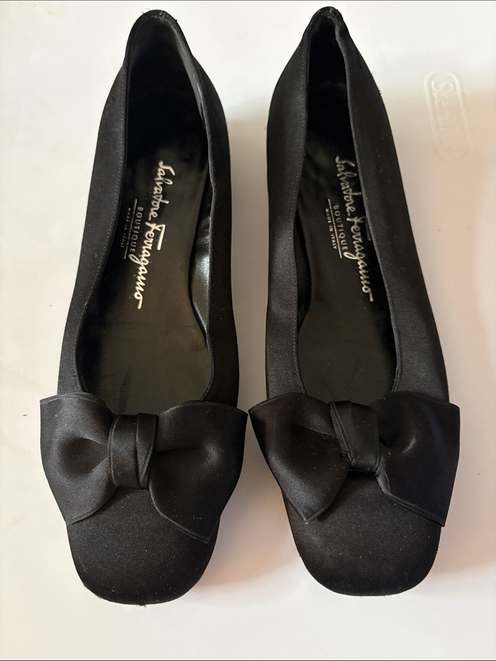 Salvatore Ferragamo Black Satin Bow Flats